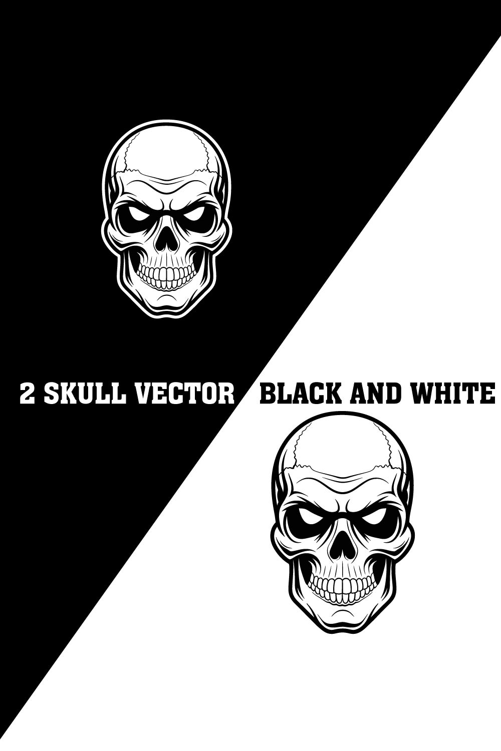 A black and white drawing of a skull with a white skull pinterest preview image.