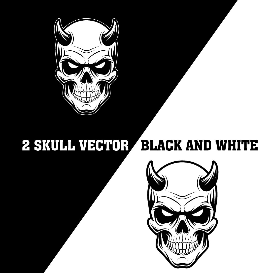 A black and white drawing of a skull with a white skull preview image.