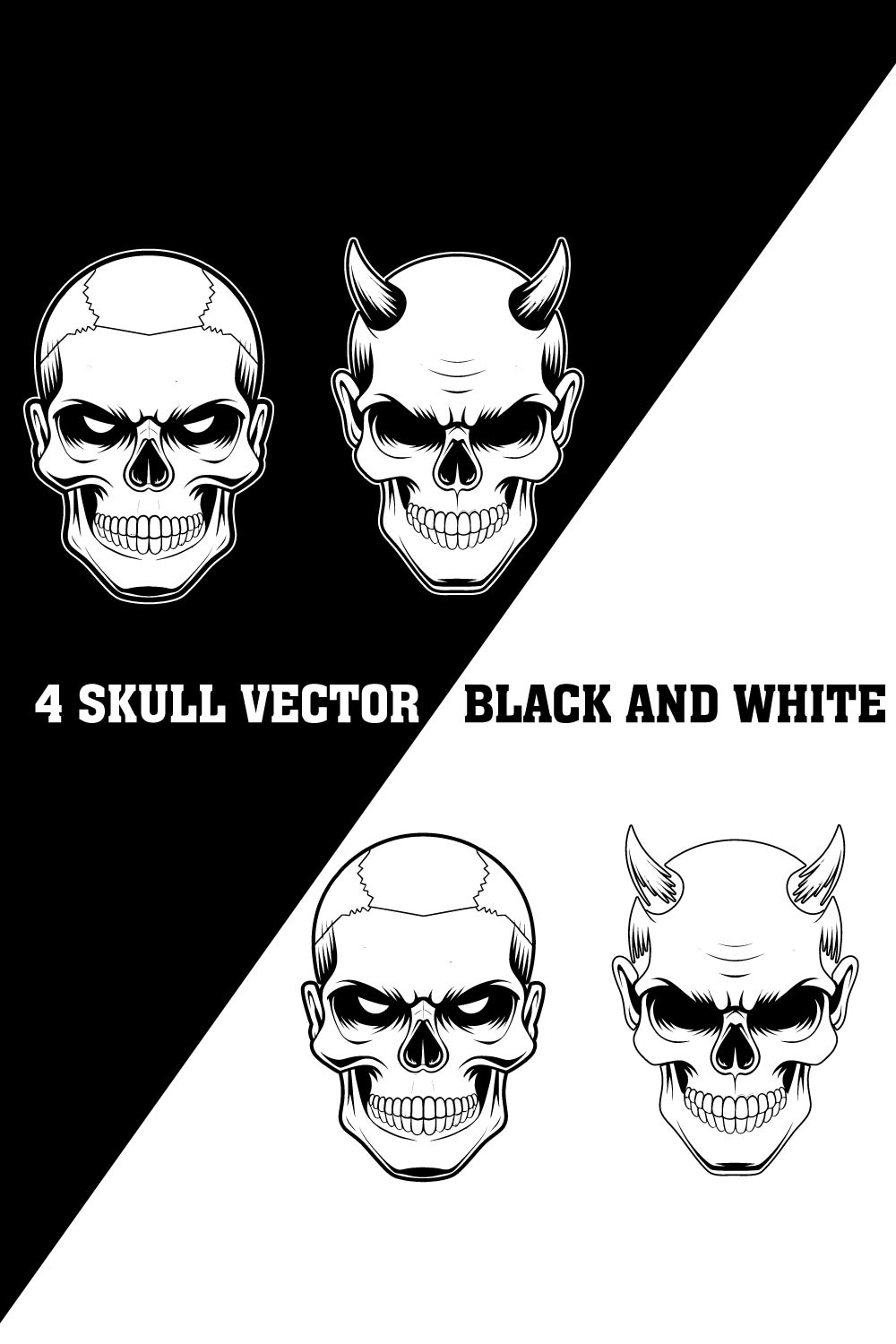 A black and white drawing of a skull with a white skull pinterest preview image.