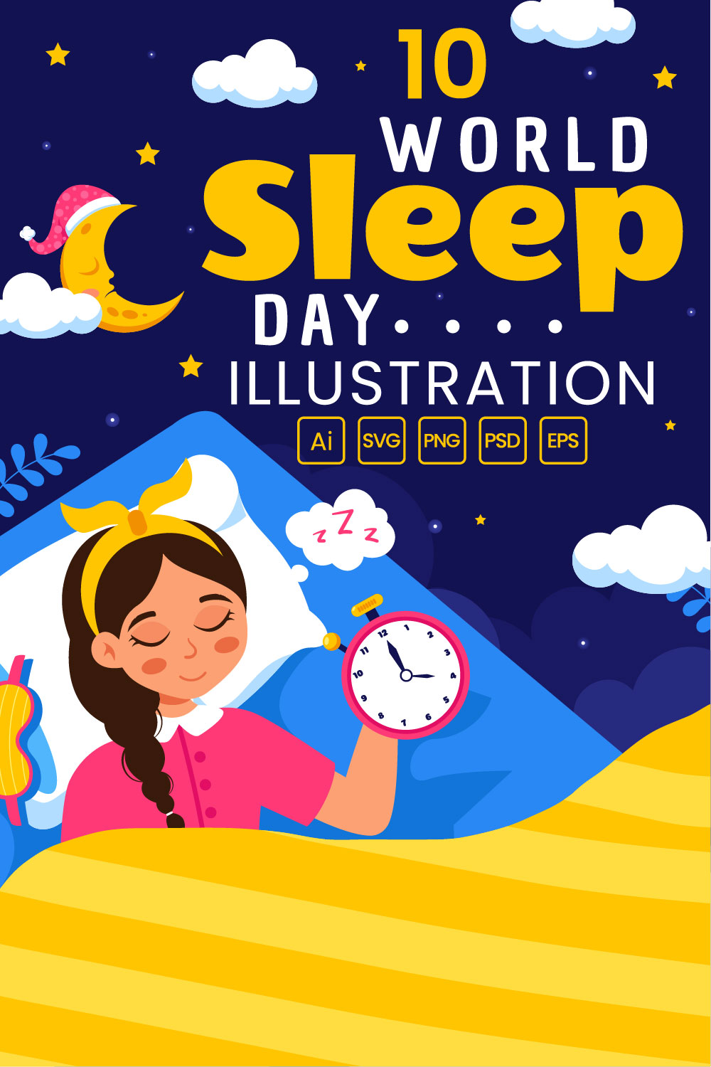 10 World Sleep Day Illustration pinterest preview image.