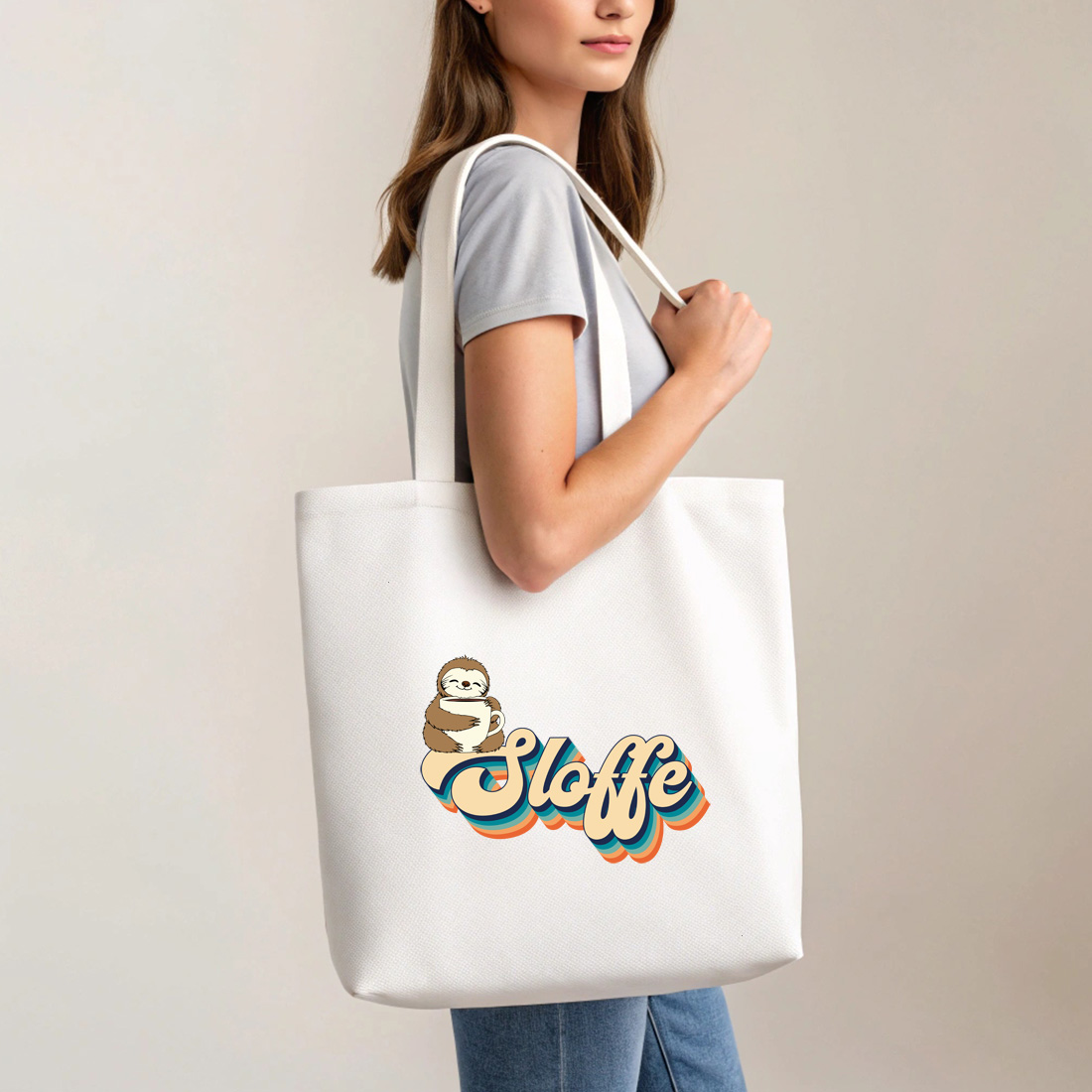 sloth and coffee combo perfect graphic design for merchandise with tote bag mock up 745