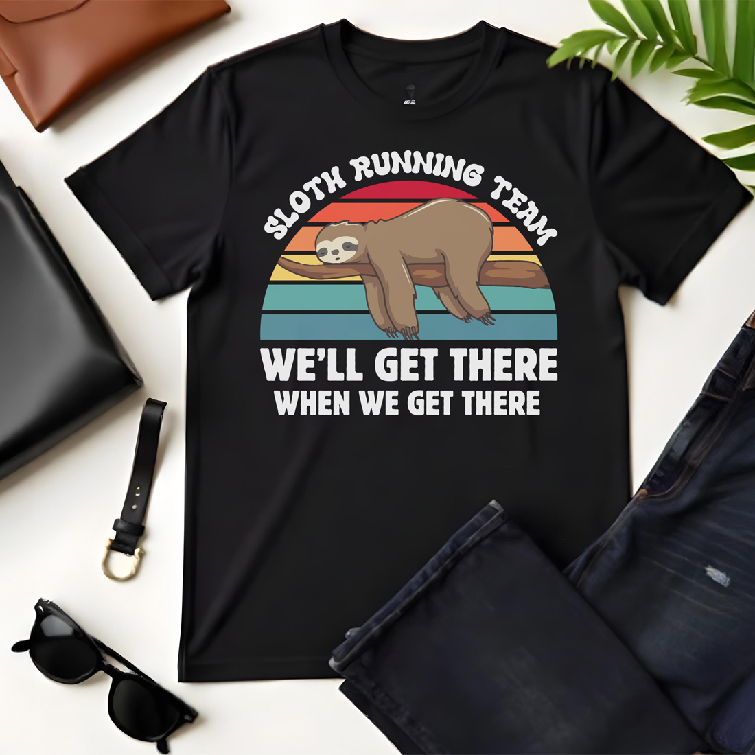 sloth running team black flat tshirt mockup 173