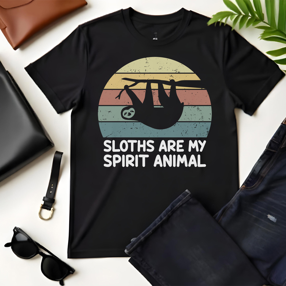 sloths are my spirit animal black flat tshirt mockup 123