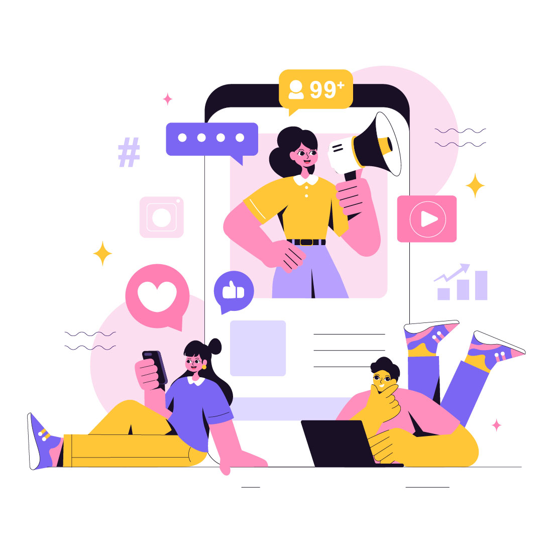 9 Social Media Marketing Illustration preview image.