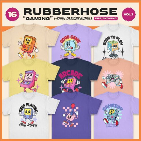 RUBBERHOSE GAMING T-SHIRT DESIGNS BUNDLE VOL 1 cover image.