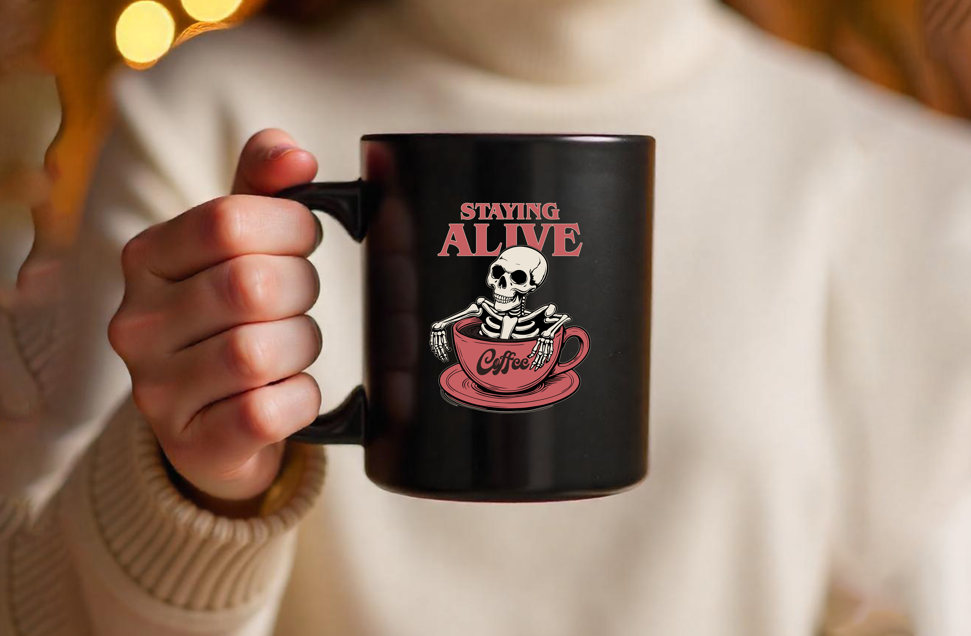 staying alive coffee skeleton funny graphic design black mug 942