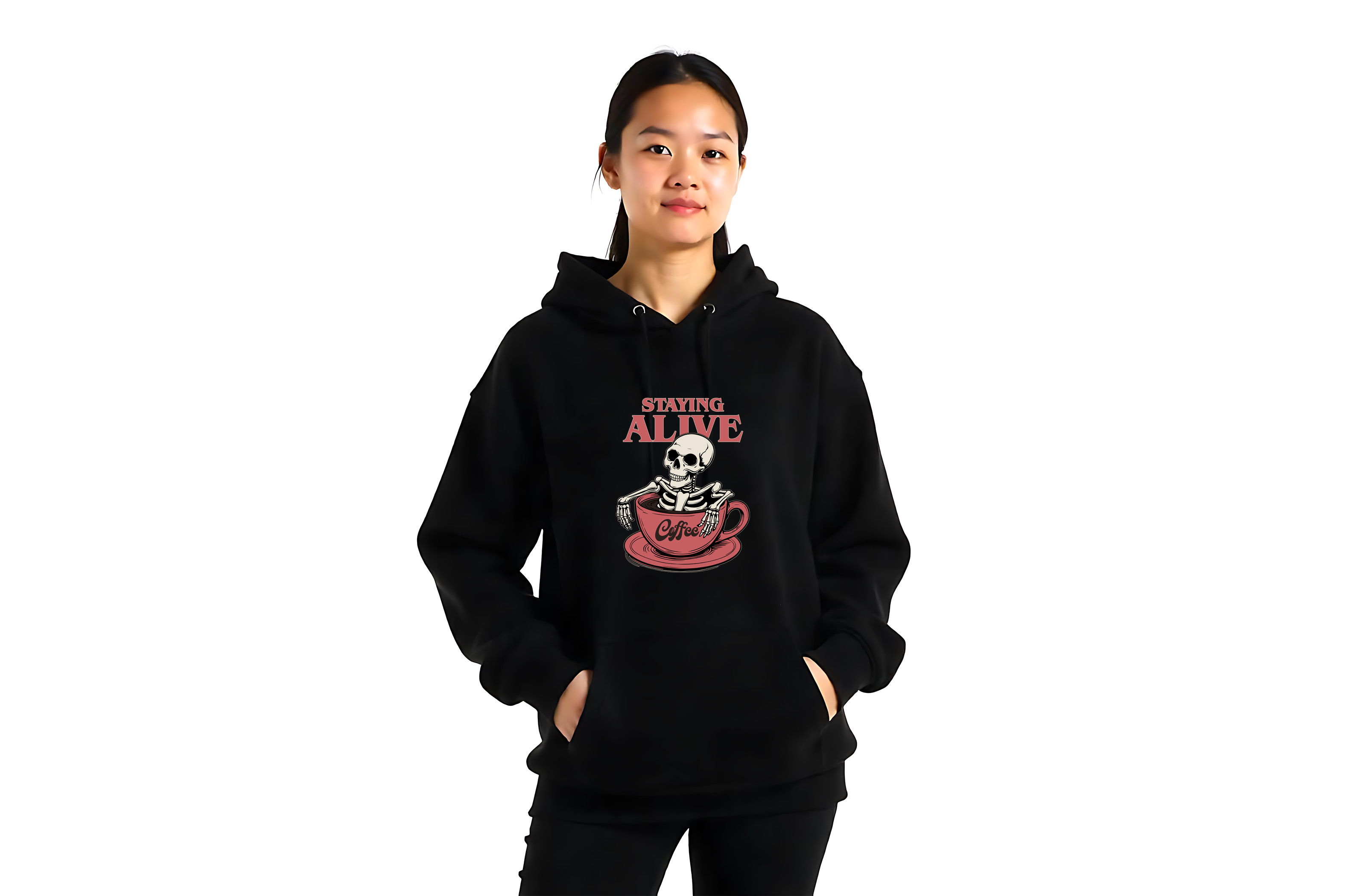 staying alive coffee skeleton funny graphic design female hoodie 2 223