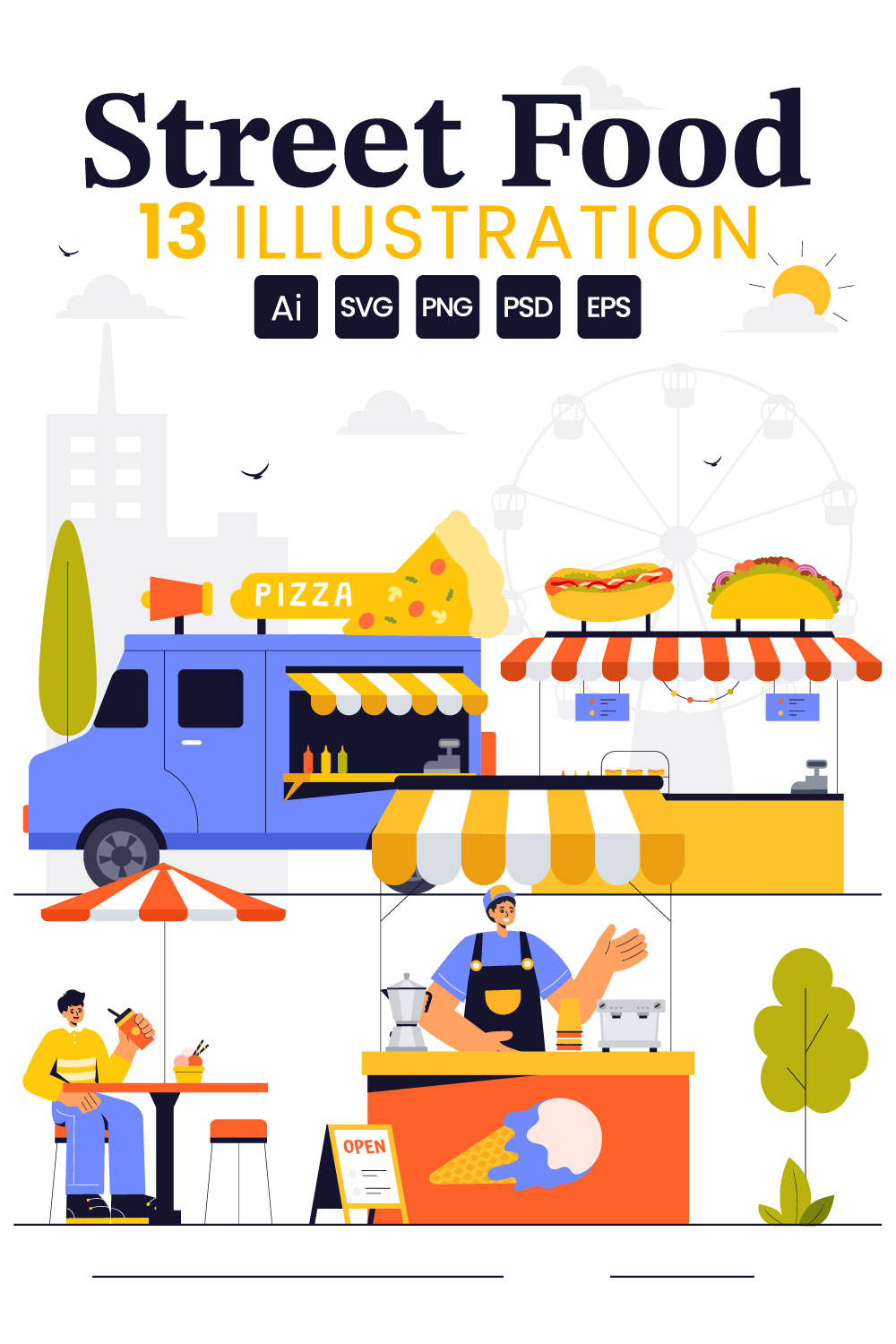 13 Street Food Festival Illustration pinterest preview image.