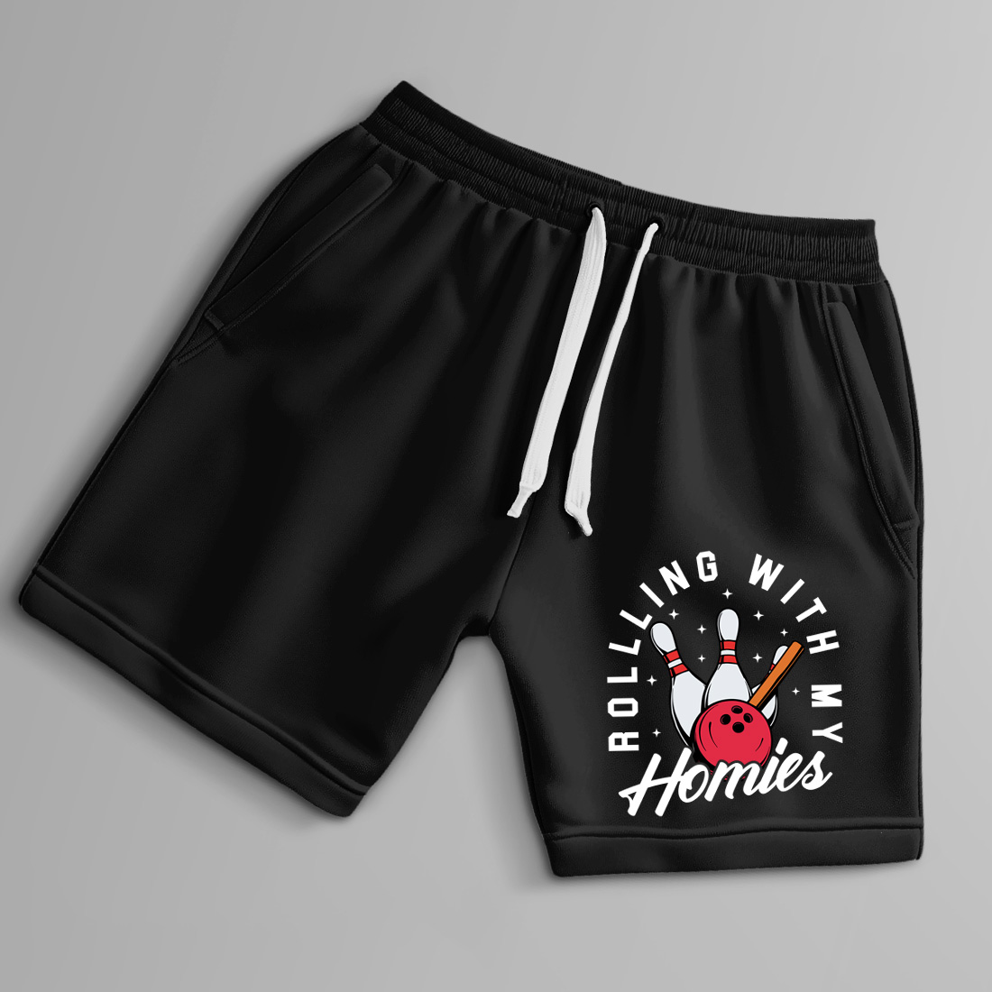 stylish vintage bowling apparel design rolling with my homies art 8 black shorts up 579