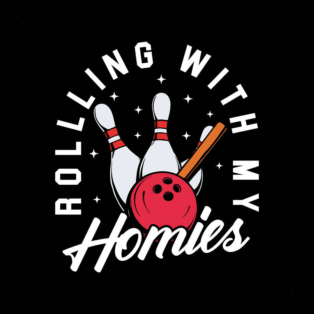 Stylish Vintage Bowling Apparel Design 'Rolling with My Homies' Art cover image.