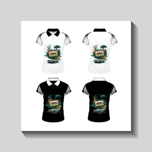 Men's t-shirt in different views with realistic style and geometric retro traceries on shirts isolated Related tags cover image.