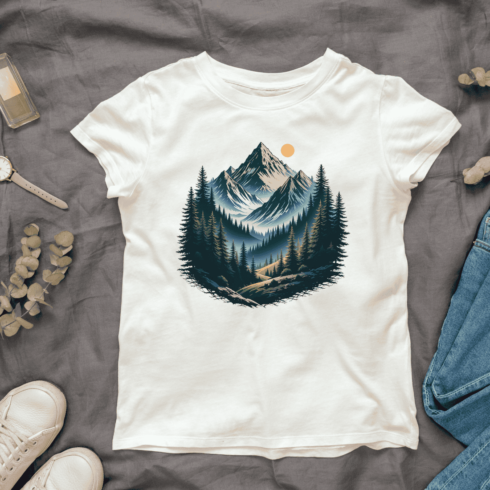 Nature with Mountains and Forest T-shirt Design cover image.