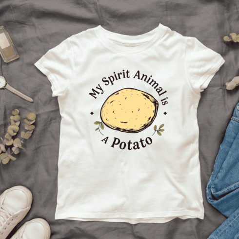 Vintage Text with "My Spirit Animal is A Potato" T-Shirt Design cover image.