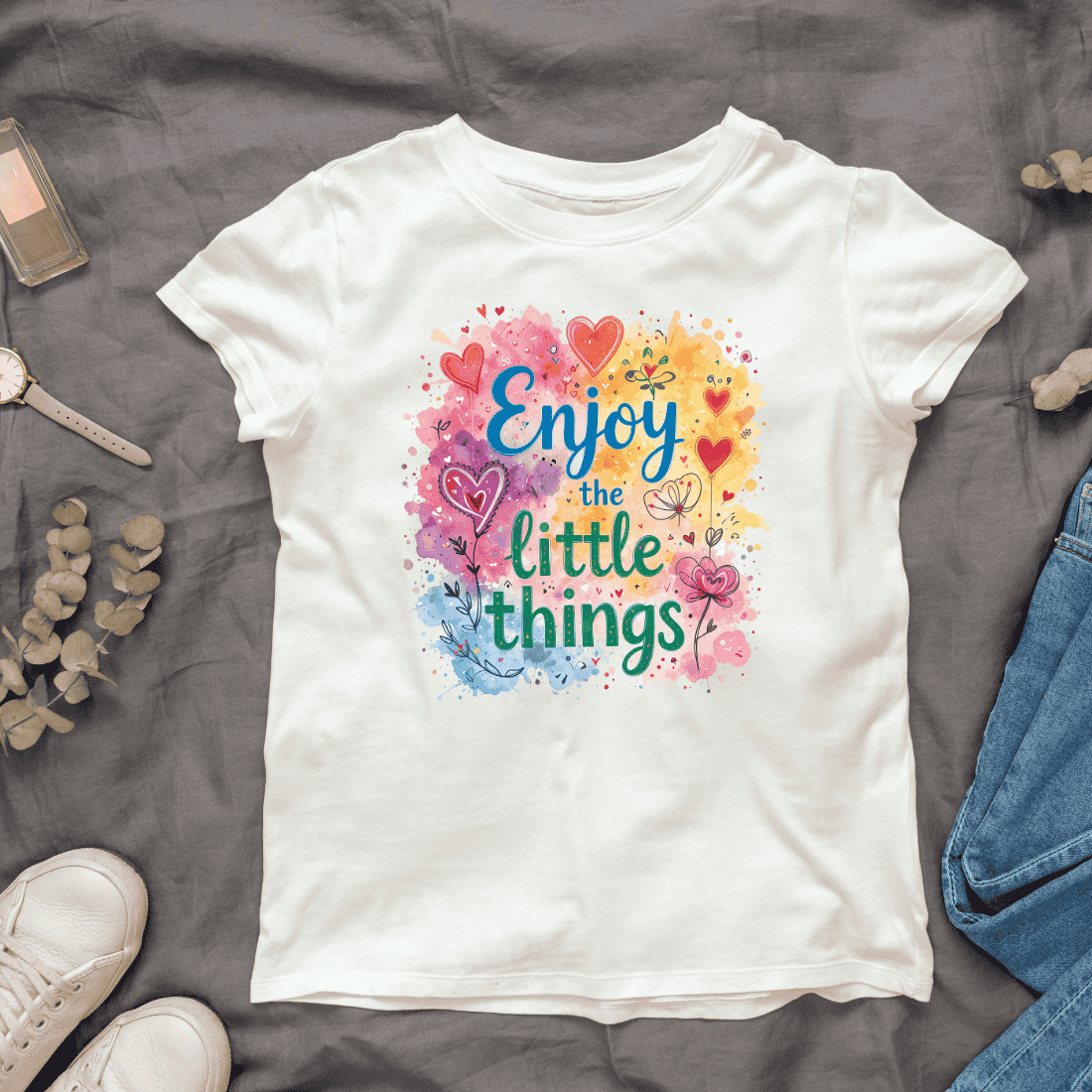 Enjoy the Little Things T-shirt Design cover image.