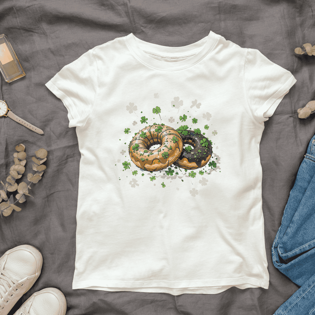 Holiday Donuts for St Patrick's Day T-shirt Design cover image.