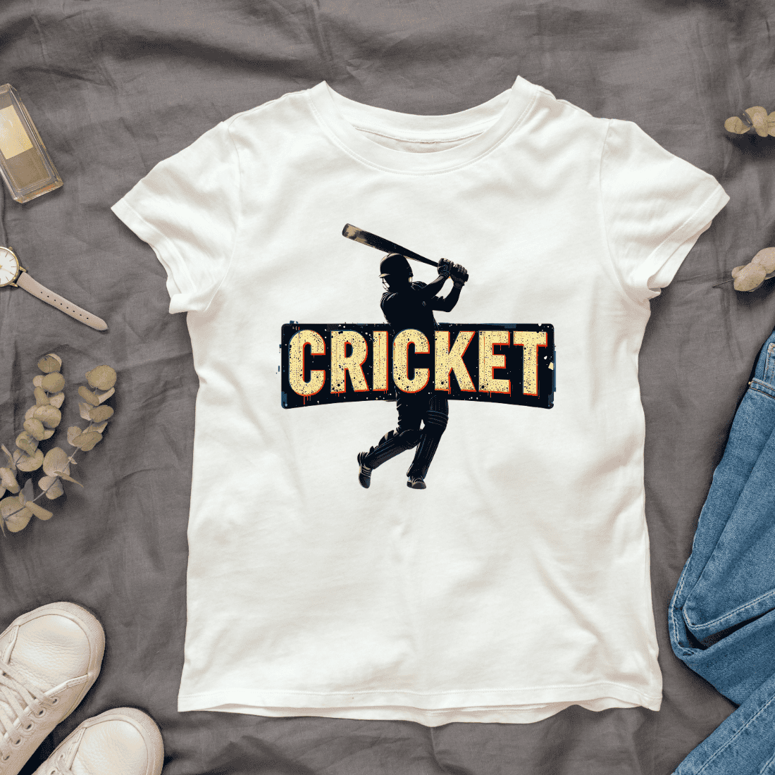 Cricket silhouette of batsman T-Shirt Design cover image.