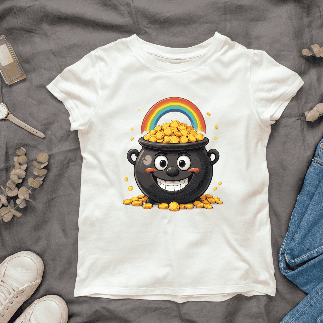 Smiling Pot of Gold T-Shirt Design cover image.