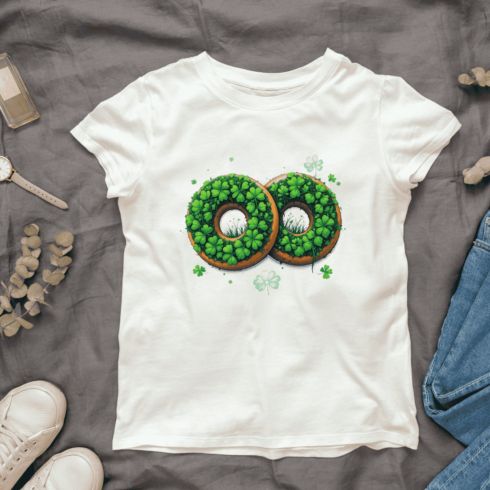 Festive Shamrock Donuts for St Patrick's Day T-shirt Design cover image.