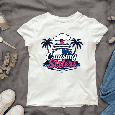 Retro cruise sister with palm trees T-Shirt Design cover image.