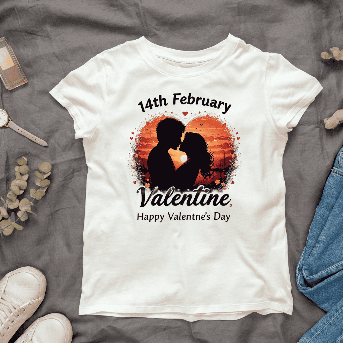 Romantic Couple at Sunset T-shirt Design cover image.