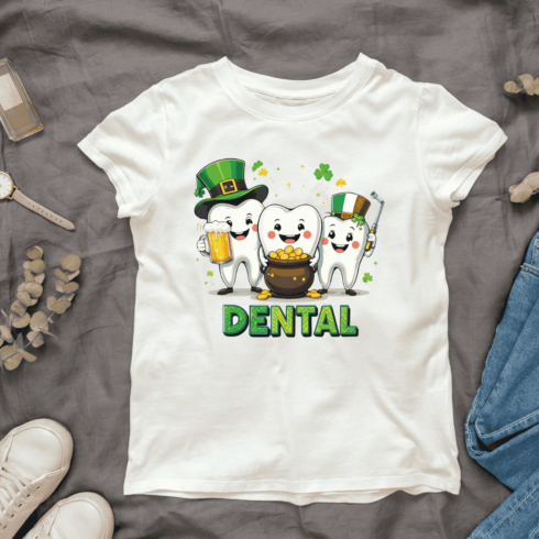 Dental Health St Patrick's Day T-Shirt Design cover image.