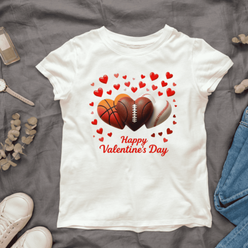 Heart Shaped Sports Balls T-shirt Design cover image.