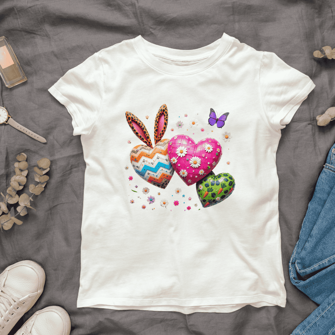 Decorative Pillows and Festive Eggs T-shirt Design cover image.