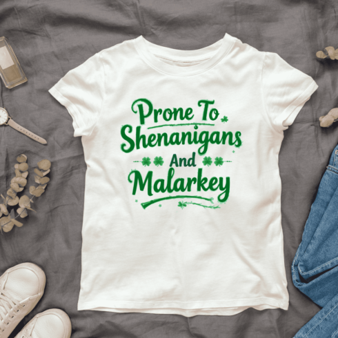 Green typography St Patrick's Day theme T-Shirt Design cover image.