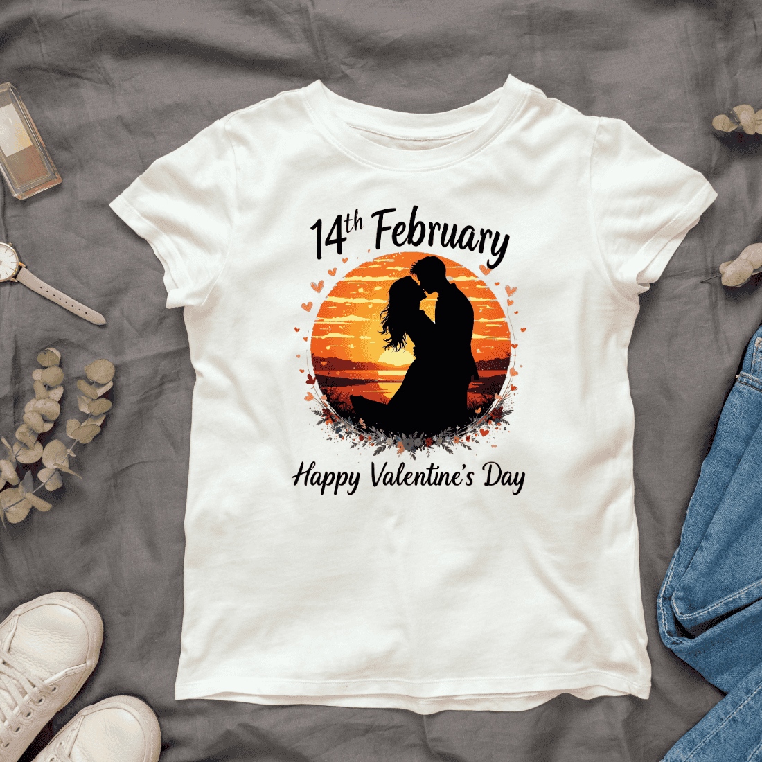 Valentine's Day Couple Silhouette T-shirt Design cover image.