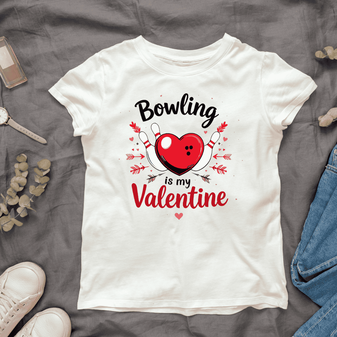 Bowling pin and ball heart shape Valentine T-Shirt Design cover image.