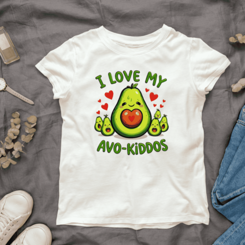 Happy Avocado with Hearts T-shirt Design cover image.