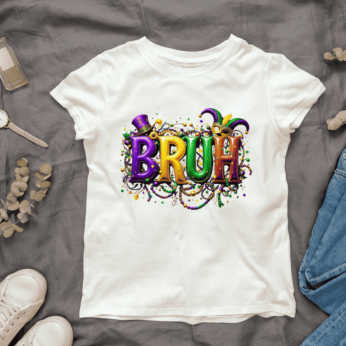 Mardi Gras Bruh T-shirt Design cover image.