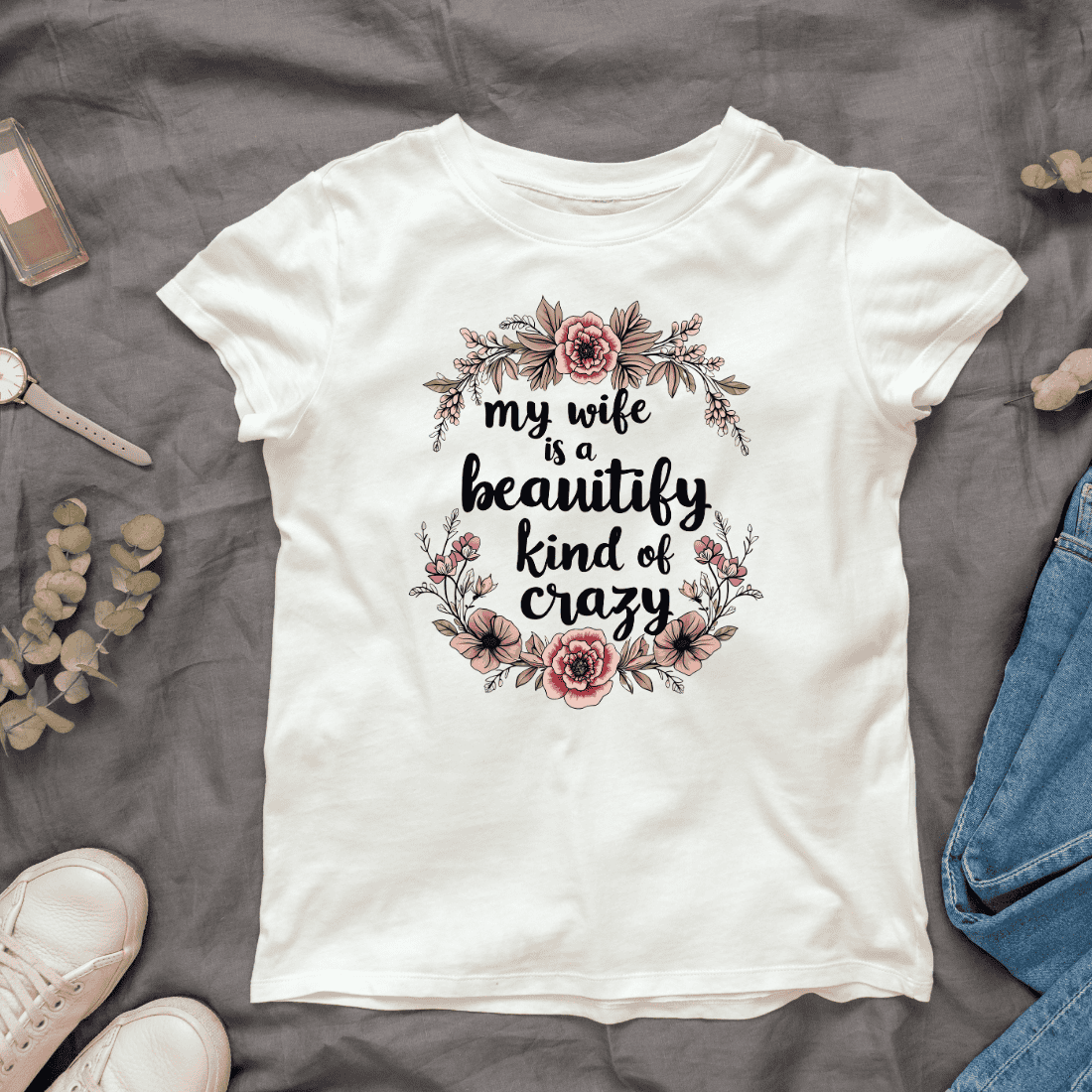 Floral Heart with Wife Quote T-Shirt Design cover image.