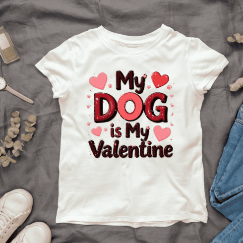 Colorful My DOG is My Valentine text T-shirt Design cover image.