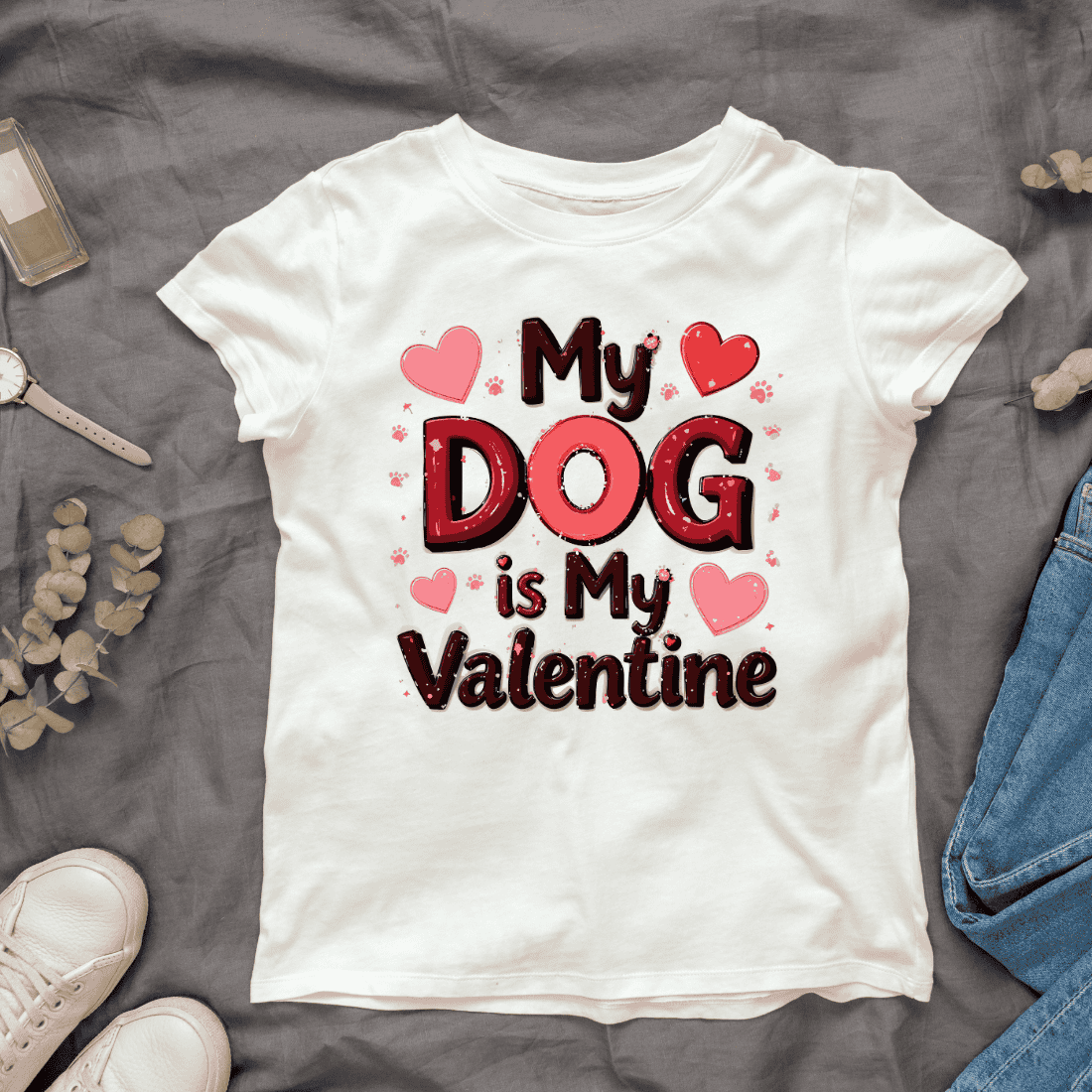 Colorful My DOG is My Valentine text T-shirt Design cover image.