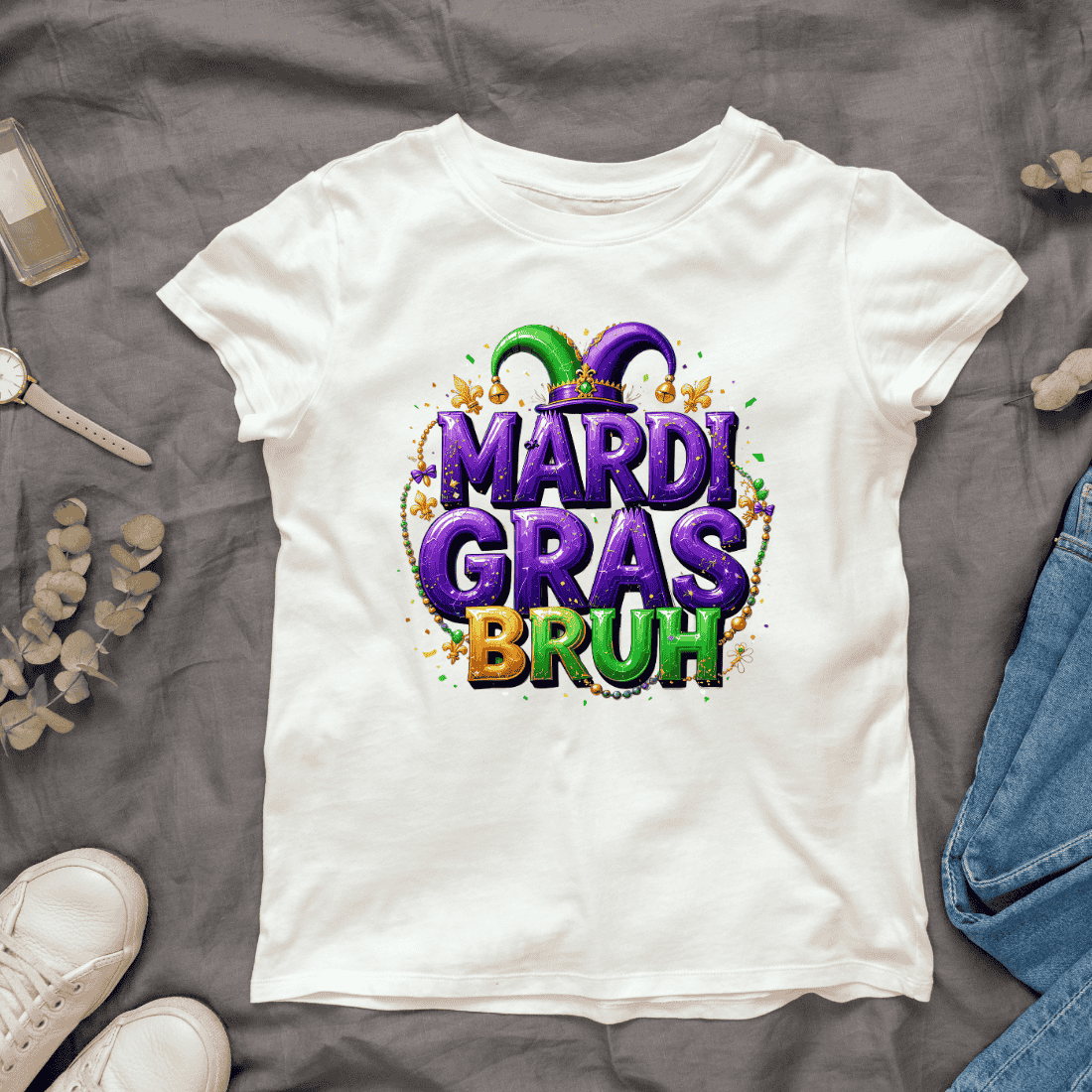 Playful Mardi Gras Font T-shirt Design cover image.