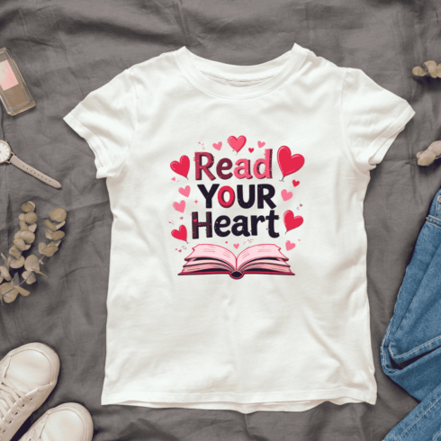 Watercolor Open book with hearts T-shirt Design cover image.