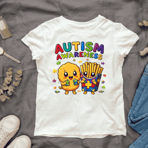 Cute Food Characters Autism Awareness T-Shirt Design cover image.