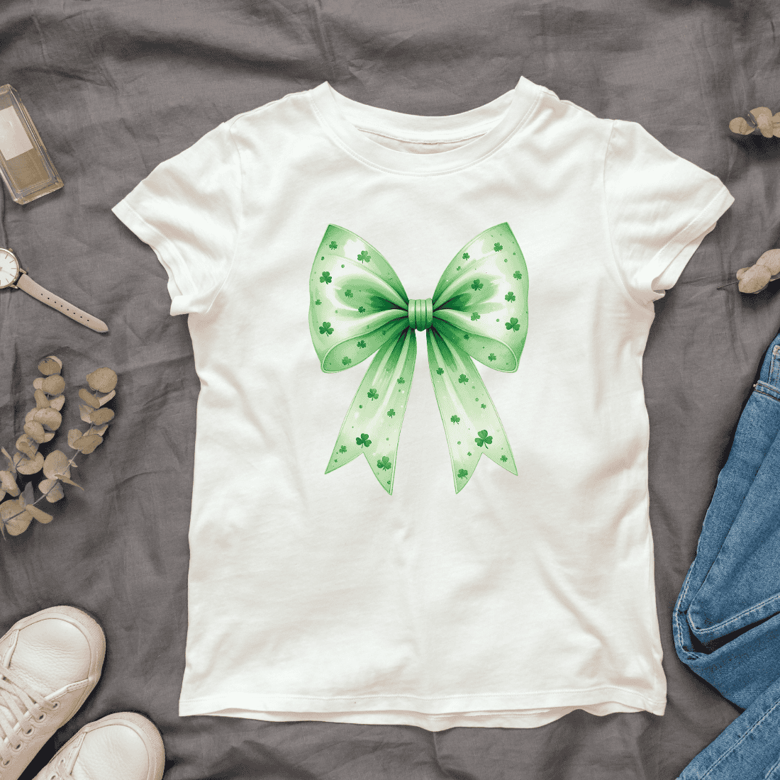 St Patrick's Day Large green bow shamrock T-Shirt Design cover image.