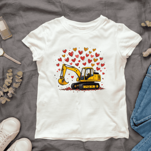 Excavator with Hearts T-shirt Design cover image.