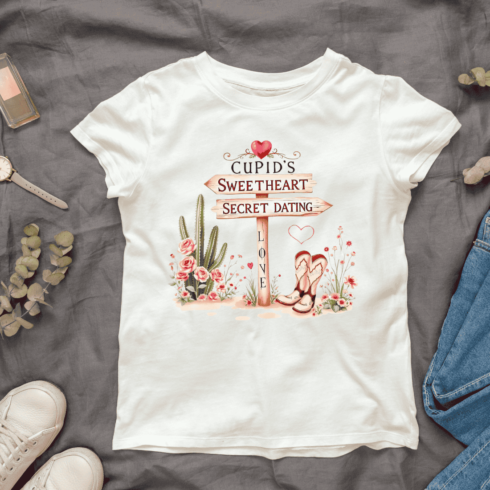 Cupid's Sweetheart Cafe T-shirt Design cover image.