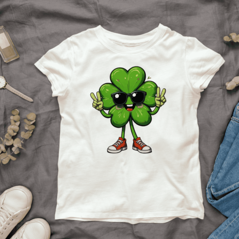 Happy Clover with Sunglasses T-shirt Design cover image.