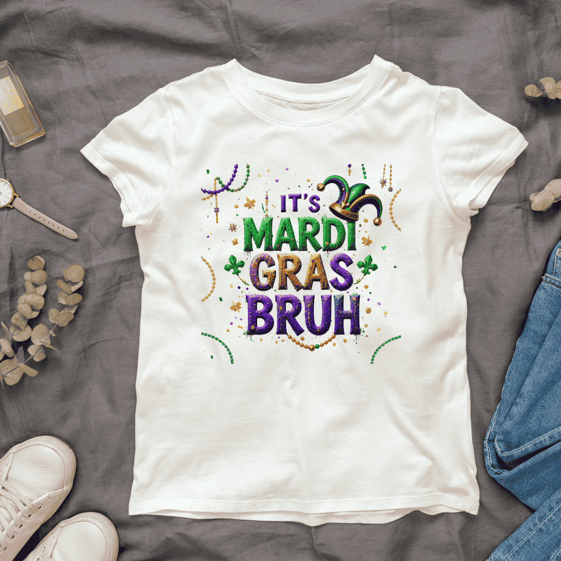 Celebrate Carnival with Mardi Gras Text and Sparkles T-shirt Design cover image.