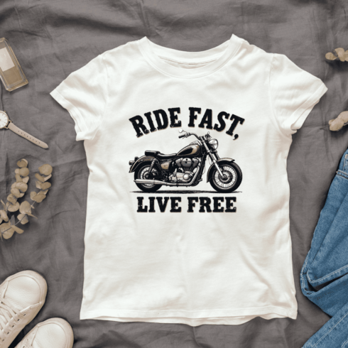 Ride Fast, Live Free Motorcycle T-shirt Design cover image.