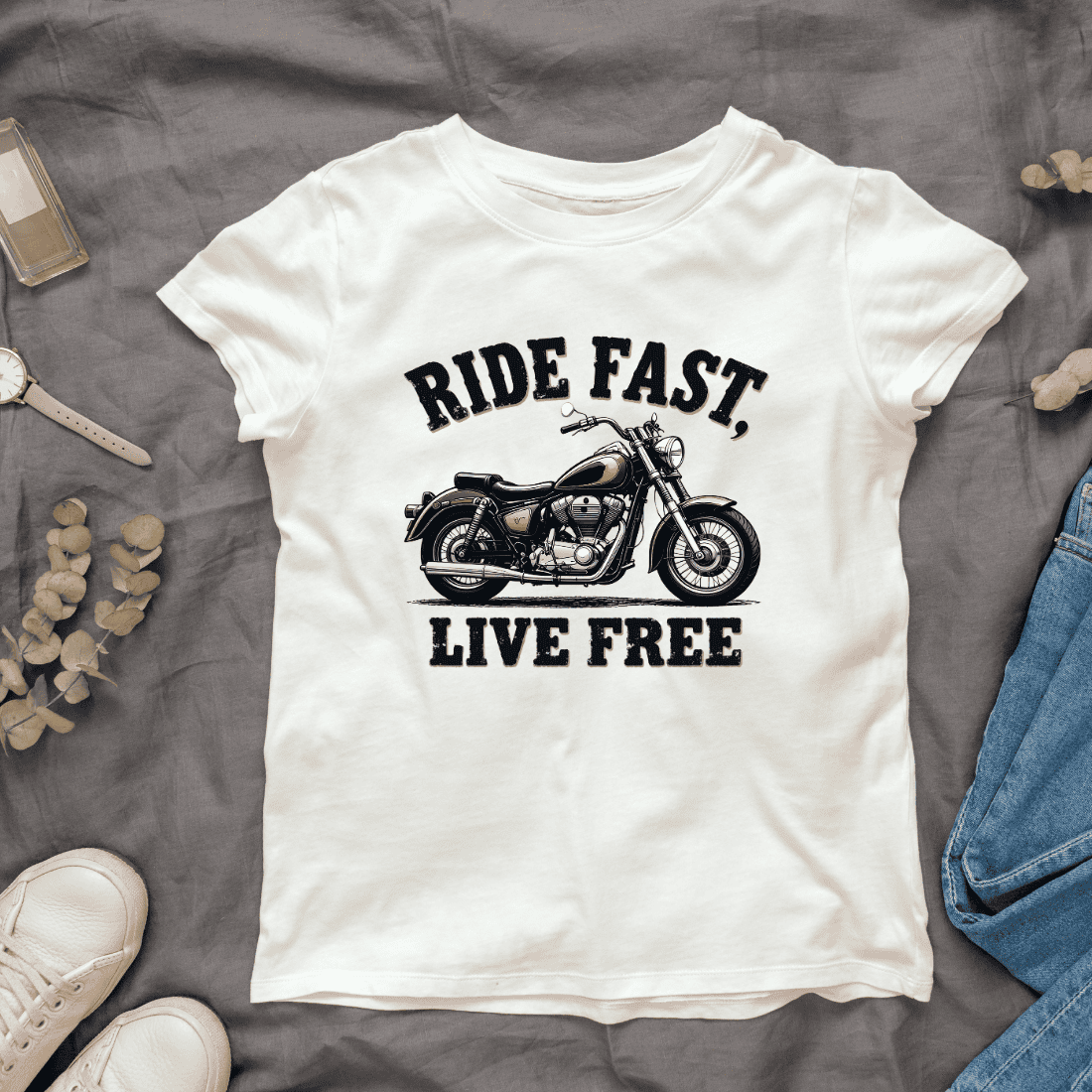 Ride Fast, Live Free Motorcycle T-shirt Design cover image.