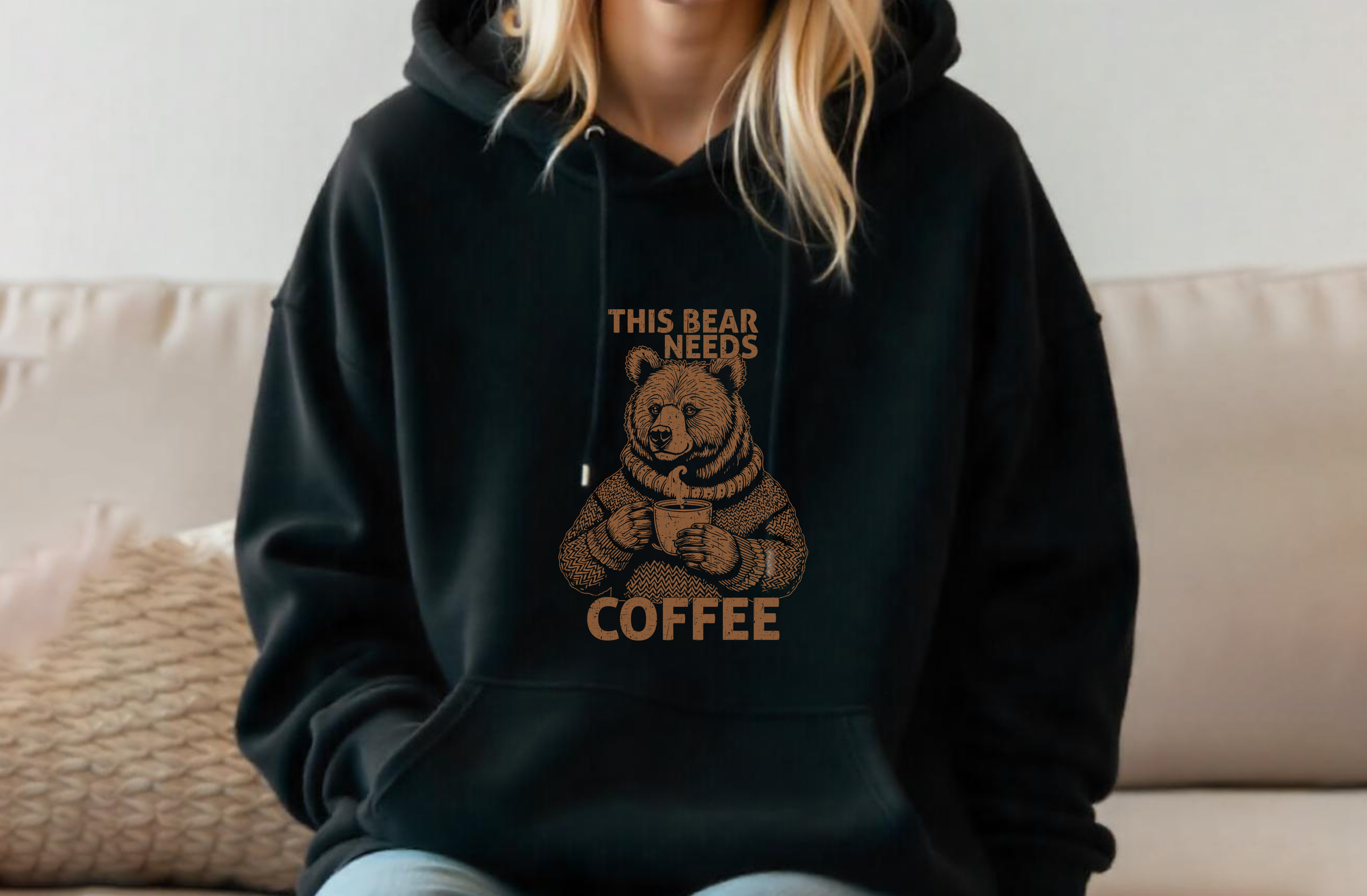 this bear needs coffee female hoodie 557