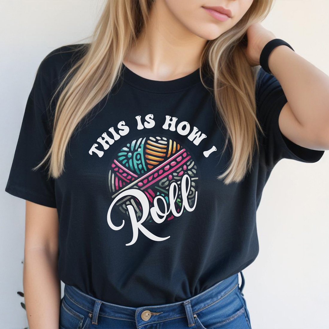 this is how i roll graphic design black female tshirt front mockup 142