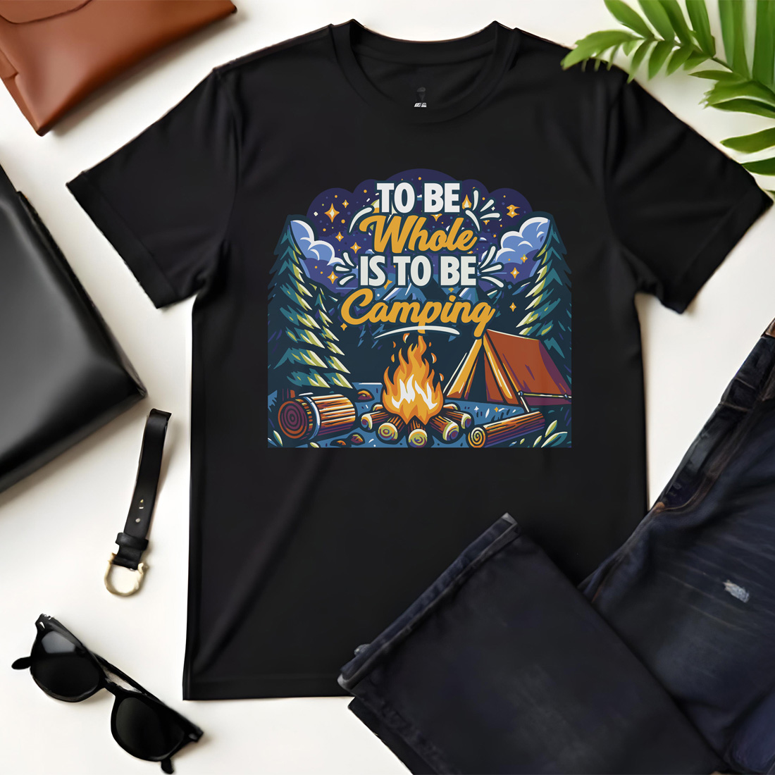 to be whole is to be camping graphic design black flat tshirt mockup 698