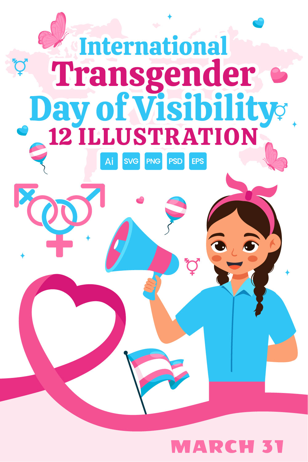 12 International Transgender Day of Visibility Illustration pinterest preview image.