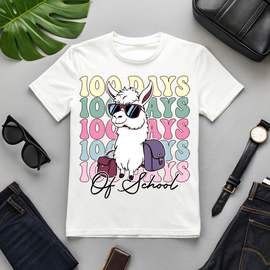 Trendy 100 days of school llama design for students and educators cover image.